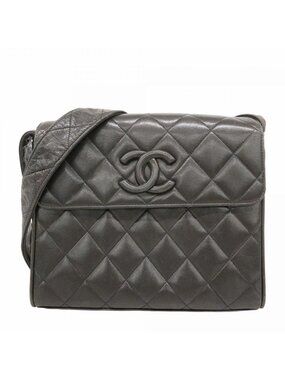 Chanel Shoulder Bag Quilted Lambskin Black Gold